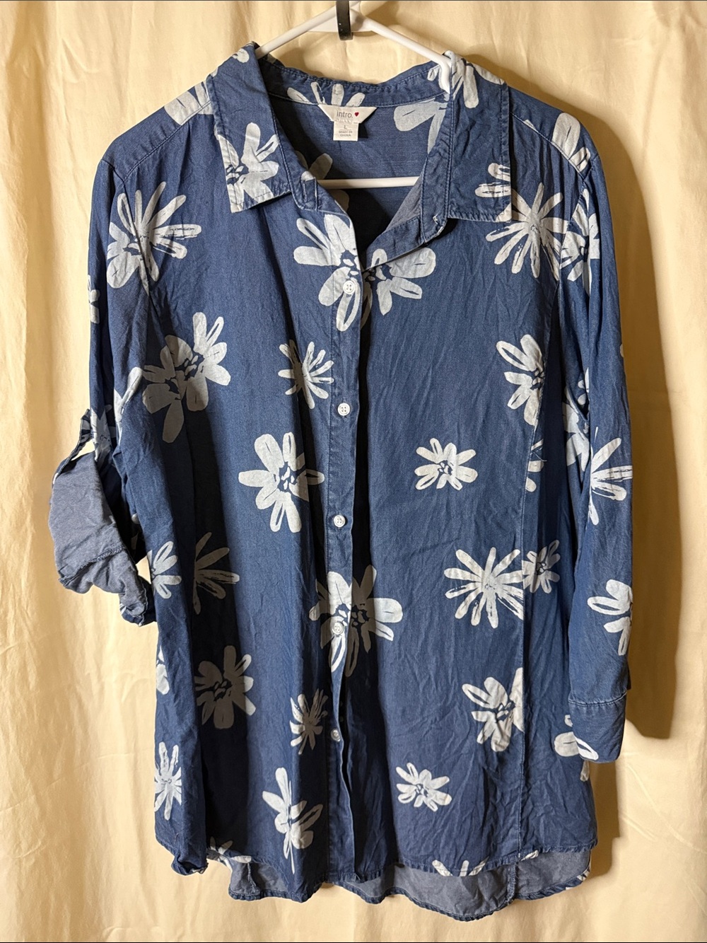 intro. Denim-Blue Floral Print Shirt